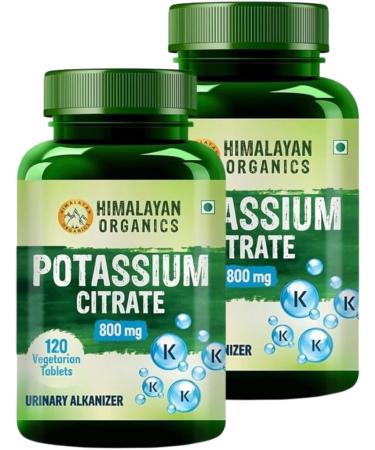 Organic Potassium Citrate 800mg Supplement | Muscle Joint & Bone Health | Good for Men & Women - Pack of 2 - Each Contains 120 Veg Tablets.