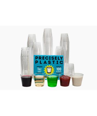 100 Shot Glasses Premium 1oz Clear Plastic Disposable Cups, Perfect Container for Jello Shots, Condiments, Tasting, Sauce, Dipping, Samples 1.0 ounces 100