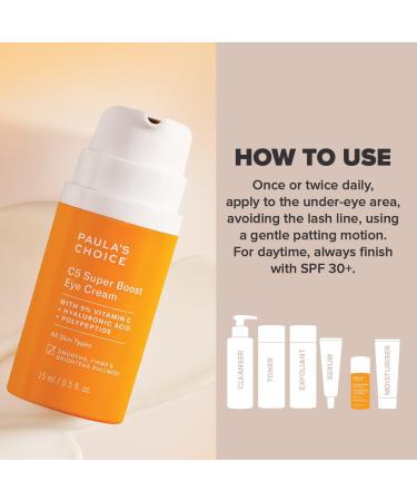 Paula's Choice C5 SUPER BOOST Eye Cream - Light-yet-Nourishing Anti-Ageing Eye Treatment Brightens Skin - Target Brown Spots & Fine Lines - Vitamin C - All Skin Types - 15 ml - Buy Online on GoSupps.com