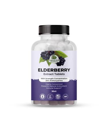 Amazing Botanicals Organic Elderberry Extract Tablets (Sambucus nigra) 100X Strength Tablets Herbal Supplement Vegan, Non-GMO, Gluten-Free 30 Count