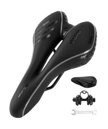 OUXI Comfort Bike Seat Comfortable Gel Bicycle Saddle Replacement Soft Padded with Shock Absorbing Waterproof for MTB Mountain Bike Road Bike Exercise Bike Men Women and Ladies Black