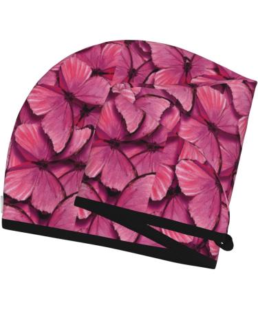 Hair Towel Wrap - Quick Drying Towel Turban with Button | Pink Butterfly Design - Buy Online on GoSupps.com