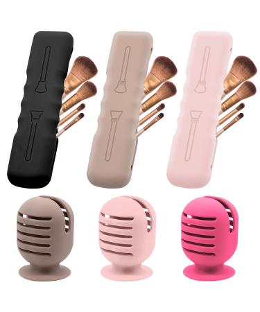 6Pack Makeup Brush Sponge Holder Silicone Makeup Brush Covers Bag Travel Beauty Blender Holders Suctioned Drying Stand Magnetic Makeup Brushes Case Organizer for Traveling Cute-Pink Khaki Red