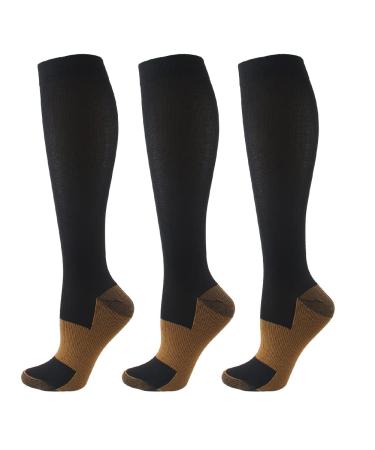 Hycoprot 3 pairs of compression stockings for women and men compression socks support stockings 15-20 mmHg running stockings compression for fitness flight sports running cycling trip black and yellow S-M