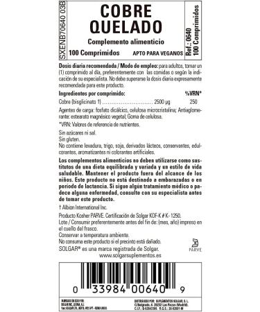 Solgar Chelated Copper Tablets - 100 Count | Essential Mineral Supplement - Buy Online on GoSupps.com
