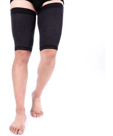 Doc Miller Thigh Compression Sleeve - 1 Pair, Quad & Thigh Wrap for Men and Women - Enhanced Blood Circulation, Muscle Recovery, Upper Thigh Support - Anti-Slip Silicone Band - Black, X-Large - Buy Online on GoSupps.com