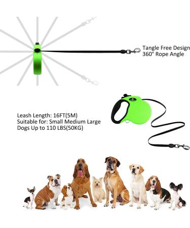 Philorn 5m Retractable Dog Leash - Flexible One-Button Blocking Non-Slip Handle Reflective for Small/Medium Dogs Up to 20kg - Green - Buy Online on GoSupps.com