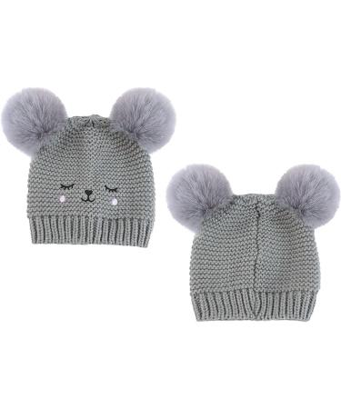 XYIYI Baby Kids Winter Warm Knit Hat with Crochet Fur Pom Beanie Cap - Bear Grey | 6-24 Months Boys Girls - Buy Online on GoSupps.com