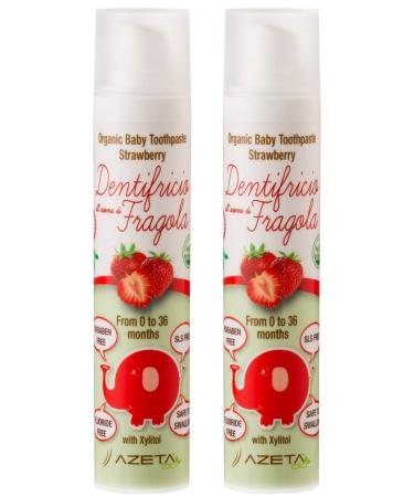 2 x Strawberry Flavoured Children s Toothpaste Organic Vegan 0 to 36 Months SLS and Paraben Free Azeta Bio 50ml (Strawberry)