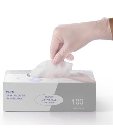 PEIPU Vinyl Disposable Gloves,Powder Free, Cleaning Service Gloves, Latex Free 100 Medium (Pack of 100)