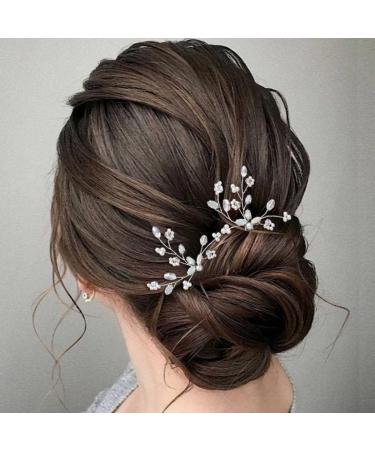 Asooll Opal Bride Wedding Hair Pins Silver Pearl Bridal Headpiece Crystal Hair Accessories for Brides