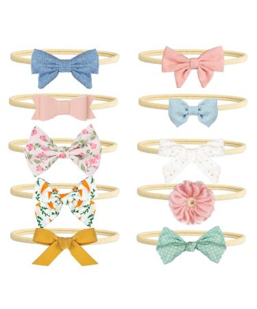 Headbands and Bows for Baby Girl 10 Pcs Hair Accessories for Newborn Infant Toddler with Different Chic colors and Styles