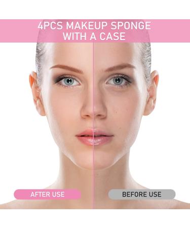 Makeup Sponge Blender 4 Pcs Beauty Blender Foundation Sponges Set with 1 Sponge Holder Case Professional Non Latex Beauty Applicator Set for Cream Liquid and Powder (Pink) - Buy Online on GoSupps.com