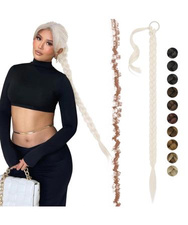 Feshfen braid extensions ponytail extension with hair tie 75 cm long ponytail braid braids art hair hair extension braid for women platinum blonde 75 cm platinum blonde