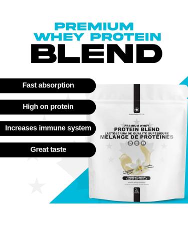 Canadian Protein Premium Whey Blend 25.5g of Protein | 2 kg of Vanilla Flavoured Low Carb Keto Friendly Workout Recovery Drink | Protein Powder Rich in BCAA Amino Acids Vanilla 2 kg (Pack of 1) - Buy Online on GoSupps.com
