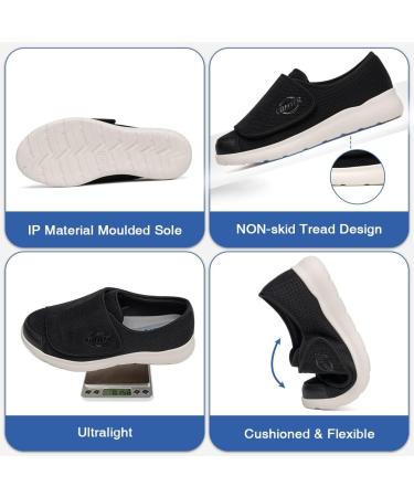 DENACARE Women's Wide Width Lightweight Shoes with Adjustable Closure for Diabetic Edema - SW2 7 Wide Dk-black - Buy Online on GoSupps.com