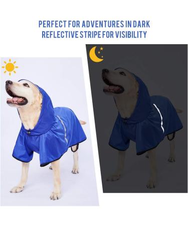 Docio Waterproof Dog Raincoat with Hood & Reflective Strip - Large 6XL Blue Jacket for Medium & Large Dogs - Buy Online on GoSupps.com