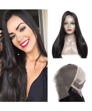 Wigherpre Plucked and Bleached Knots Full Lace Human Hair Wigs for Black Women Peruvian Straight 180 Density Gluess Lace Front WITH Baby Hair (18-26 Inch) 26inch