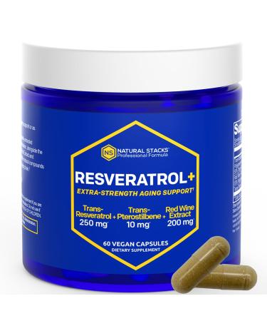 Resveratrol Supplement - 250mg Trans-Resveratrol & 10mg Trans-Pterostilbene - Antioxidants Supplement with 200mg Red Wine Extract - Extra Strength Aging Support - 60 Japanese Knotweed Capsules 60 Count (Pack of 1)