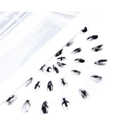 Shop Sethain Shiny Punk Wrong Nails Tips - 24pc Silver Moon Cross Press-On Nails for Women & Girls - International Shipping Available - Buy Online on GoSupps.com