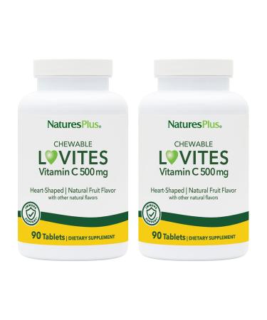 NaturesPlus Lovites Vitamin C 500 mg - 90 Chewable Tablets Pack of 2 - Immune System Support - Vegan Gluten Free - 180 Total Servings