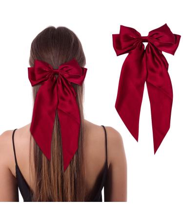 Jumbo Bow Clip with Tails Hair Bow Clip For Woman Girls Silky Satin Hair Barrettes Clip Large Bow Hair Slides Metal Clips French Barrette Long Tail Bowknot Hairpin Hair Pins Accessories (Red) A.Red - Buy Online on GoSupps.com