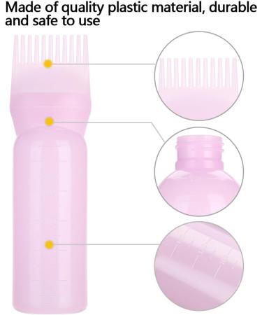 AZMUDE Hair Oil Bottle 160ml Hair Dyeing Brush Bottle Plastic Hair Color Oil Comb Applicator Tool with Scale for Hair Dye Coloring (Pink) - Buy Online on GoSupps.com