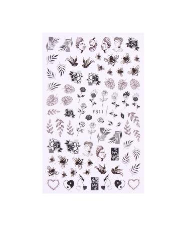 Decoration Floral Geometry Leaves Nail Stickers 3D Gothic Hollow Black White Flowers(F-811)