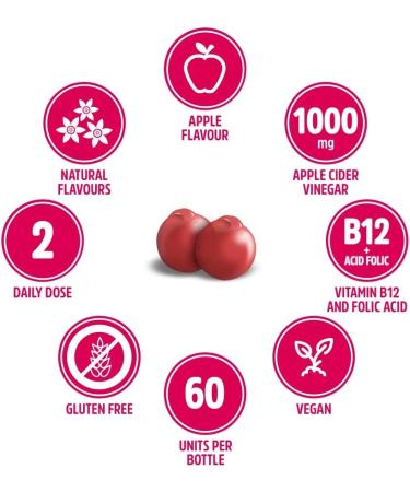 VITALDIN Apple Cider Vinegar Gummies 1000mg | 60 Chewable Gummies (1 Month Supply) - ACV Gummy with The Mother, Vitamin B12, Folic Acid - Superfood Detox - Vegan & Gluten Free - Buy Online on GoSupps.com