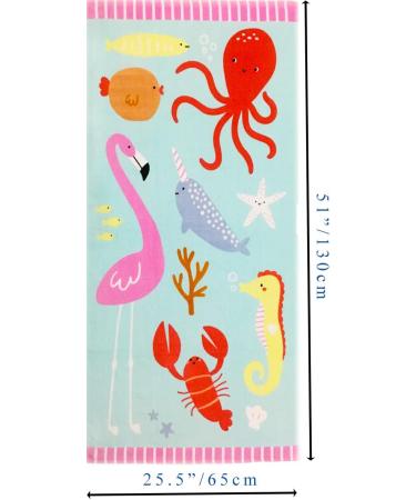 YIFONTIN Kids Beach Towel - 100% Cotton, 25.5x51 inches for Swimming, Bath, Travel - Flamingo, Lobster, Octopus Design - Ocean Park Theme - Buy Online on GoSupps.com