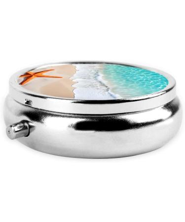 Beach Starfish Round Pill Box - 3 Compartment Mini Decorative Travel Organizer for Vitamins & Medications - Buy Online on GoSupps.com
