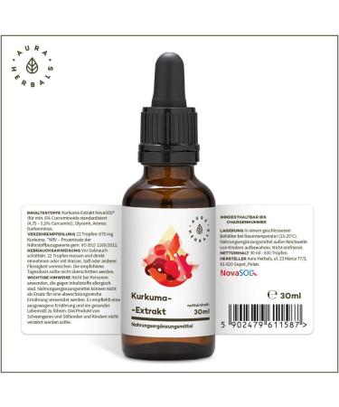 Aura HERBALS Turmeric Extract - High-Dose 830 Drops - 7500mg Curcuminoids - 185x Bioavailability - Vegan - Curcumin Without Magnesium Stearate - Buy Online on GoSupps.com
