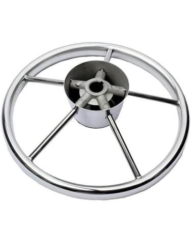 316 Stainless Steel Destroyer Style Boat Steering Wheel with Black Cap - Universal Fit for Pontoon Boat and Yacht | 5 Spokes - Buy Online on GoSupps.com