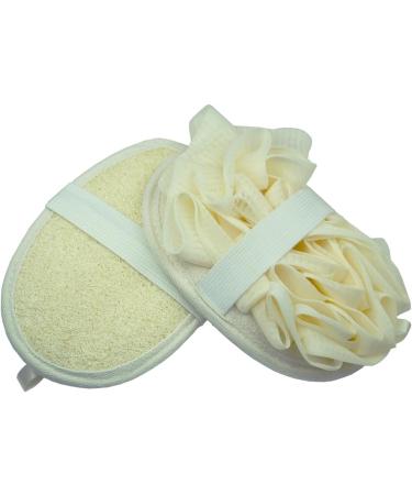 Double-Sided Natural Loofah Exfoliating Body Scrubber & Mesh Pouf Set - 2 Piece Bath Sponges in White/Pink for Shower - Buy Online on GoSupps.com