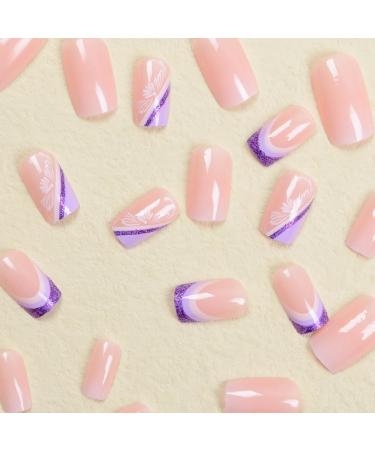 SINLOV Short Medium Square Fake Nails Flower Glossy Press on False Nails Pink Nude Ballerina Artificial Finger Nails French Full Cover False Nails for Women and Girls - Buy Online on GoSupps.com