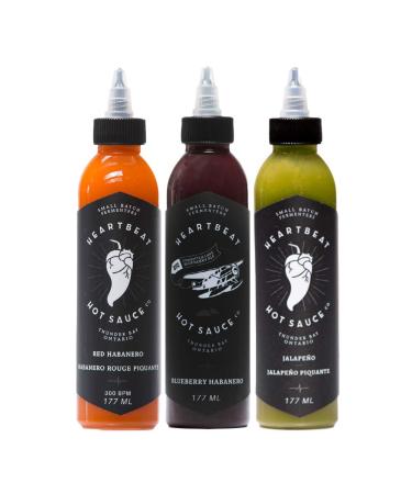 Heartbeat Hot Sauce - Mixed 3-Pack (3 Flavours: 1 x Red Habanero 1 x Green Jalapeno 1 x Blueberry Habanero)