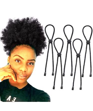 AICILY 5 PCS Adjustable Hair Ties Length Hairband Afro Puff Ponytail Long Cushioned High Elasticity Hair Holder for Women Thick  Braided  Kinky  Curly  Natural Hair Focs Locs Crochet Hair Round Buckle-5PCS