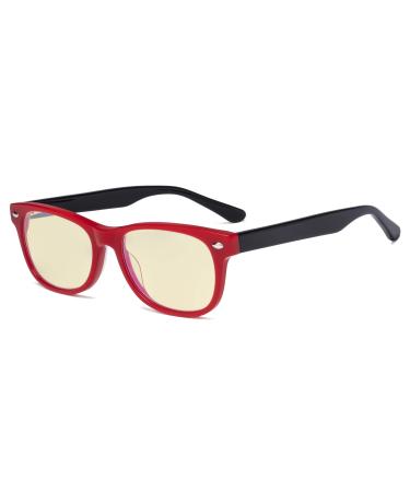 Eyekepper Computer Gaming Glasses for Kids - Blue Light Blocking with Yellow Filter Lens - Boys Girls Anti Glare Digital Glasses for Reading Screen-Red Frame/Black Arm without strength Red Frame/Black Arm-bb60 Lens