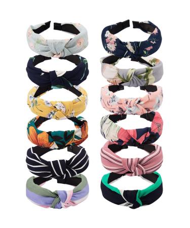Knot Headband Wide Knotted Headbands for Women 12 Pack Head Bands Women Hair Knotted Headband for Women Knot Headbands Womens Headbands Elastic Turban Boho Bandeau Hair Accessories for Washing Face headbands 01