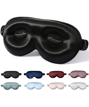 ZIMASILK Adjustable Pure Mulberry Silk Sleep Mask  3D Contoured Cup Eye Mask for Sleeping  Super Soft Breathable Blindfold  Perfect Blocks Light for Sleeping. (Black)