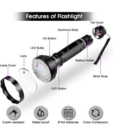 Youthink 2 in 1 UV Flashlight - 100 LED Handheld Black Light with 75 UV & 25 White LEDs | Ideal for Home & Outdoor Use | International Shipping - Buy Online on GoSupps.com