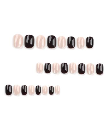 Mouyouglow Short Squoval Black Nude Cat Eye Press On Nails | Glossy Artificial Fingernails with Glue - Q31 - Buy Online on GoSupps.com