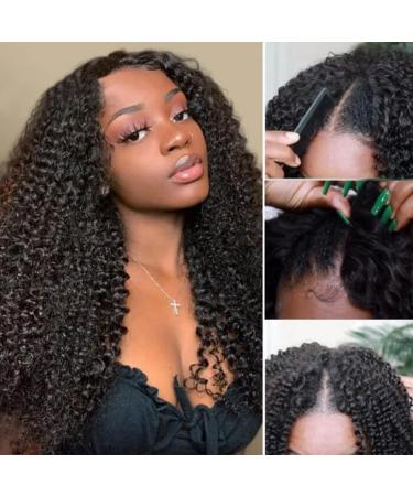 UNICE V Part Wig Jerry Curly Upgrade U Part Wigs Human Hair 150% Density for Black Women, No Leave Out Glueless Wig Brazilian Virgin Hair Beginner Friendly Wig No Glue No sew in 20inch 20 Inch V Part Curly Wig