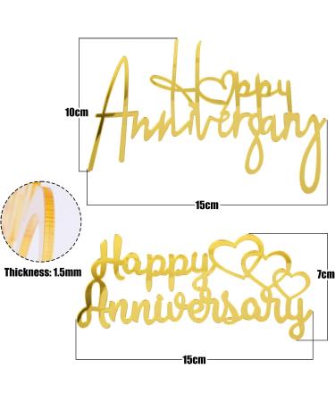 2pcs Happy Anniversary Cake Topper Glitter Gold Acrylic Cake Decorations Heart Supplies for Wedding Anniversary Cake - Buy Online on GoSupps.com