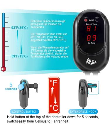AQQA 500W Aquarium Heater - Adjustable Digital Temperature Control with LED Display | Ideal for Tanks 250-500L Turtles & More - Buy Online on GoSupps.com