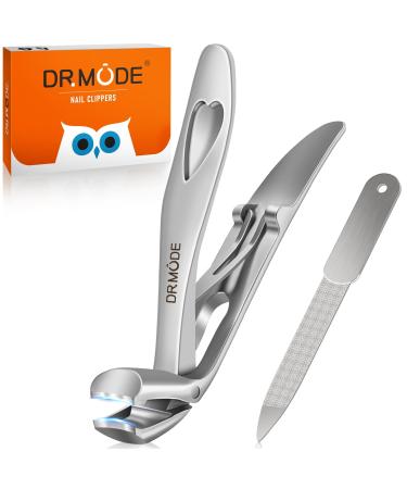 Angled Head Nail Clippers for Thick Nails - DRMODE Ergonomic Toe Nail Clippers for Thick Nails with Wide Opening Premium Steel Large Toenail Clippers Cutter for Men Seniors Women with Catcher Silver Angled Head Silver
