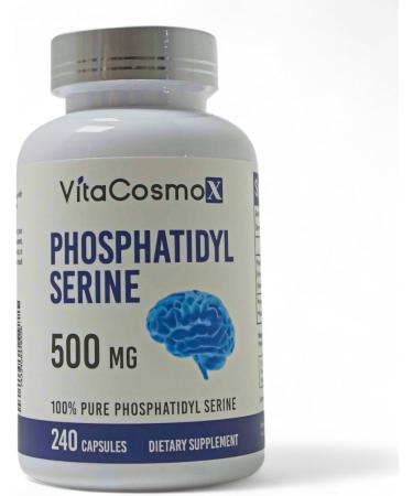 VitaCosmoX Phosphatidylserine 500mg 180 Veggie Capsules - 90 Servings Gluten Free Non-GMO and Vegetarian Friendly - Buy Online on GoSupps.com
