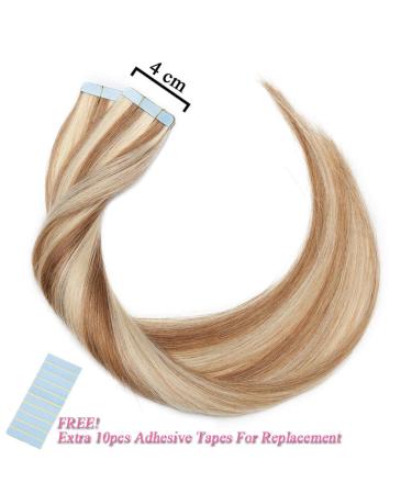 Elailite 20PCs Tape Extensions | Real Human Hair Remy 40cm - #12/613 Gold Brown & Blonde - Buy Online on GoSupps.com