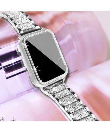 Women's Silver Apple Watch Band 44mm with Case | Metal Wristband Strap & Bling Protective Cover for iWatch Series 6/5/4 - Buy Online on GoSupps.com