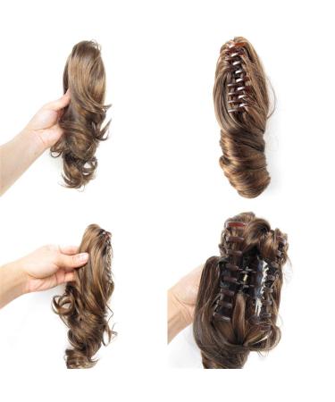 Short Wavy Ponytail Extensions - 40cm Synthetic Claw Ponytail Wig for Women - 90g Brown Black Hair - Buy Online on GoSupps.com